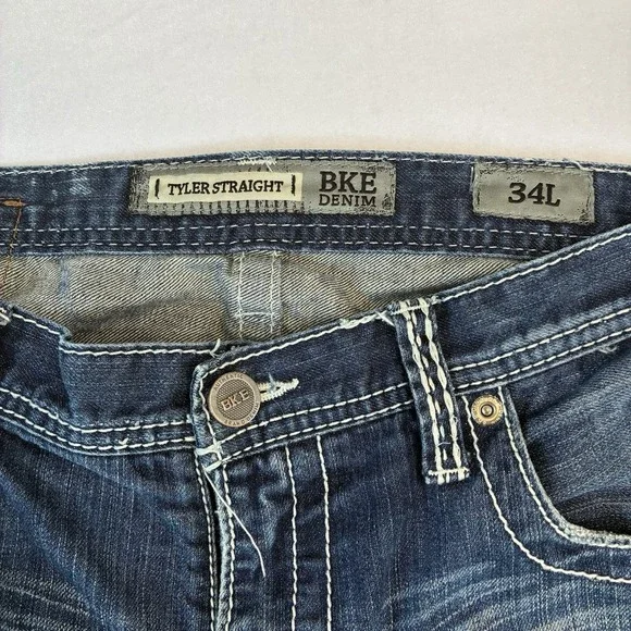 BKE Tyler Jeans Men 34x30 Straight Buckle Whisker Western Cowboy Denim Medium - Picture 3 of 12